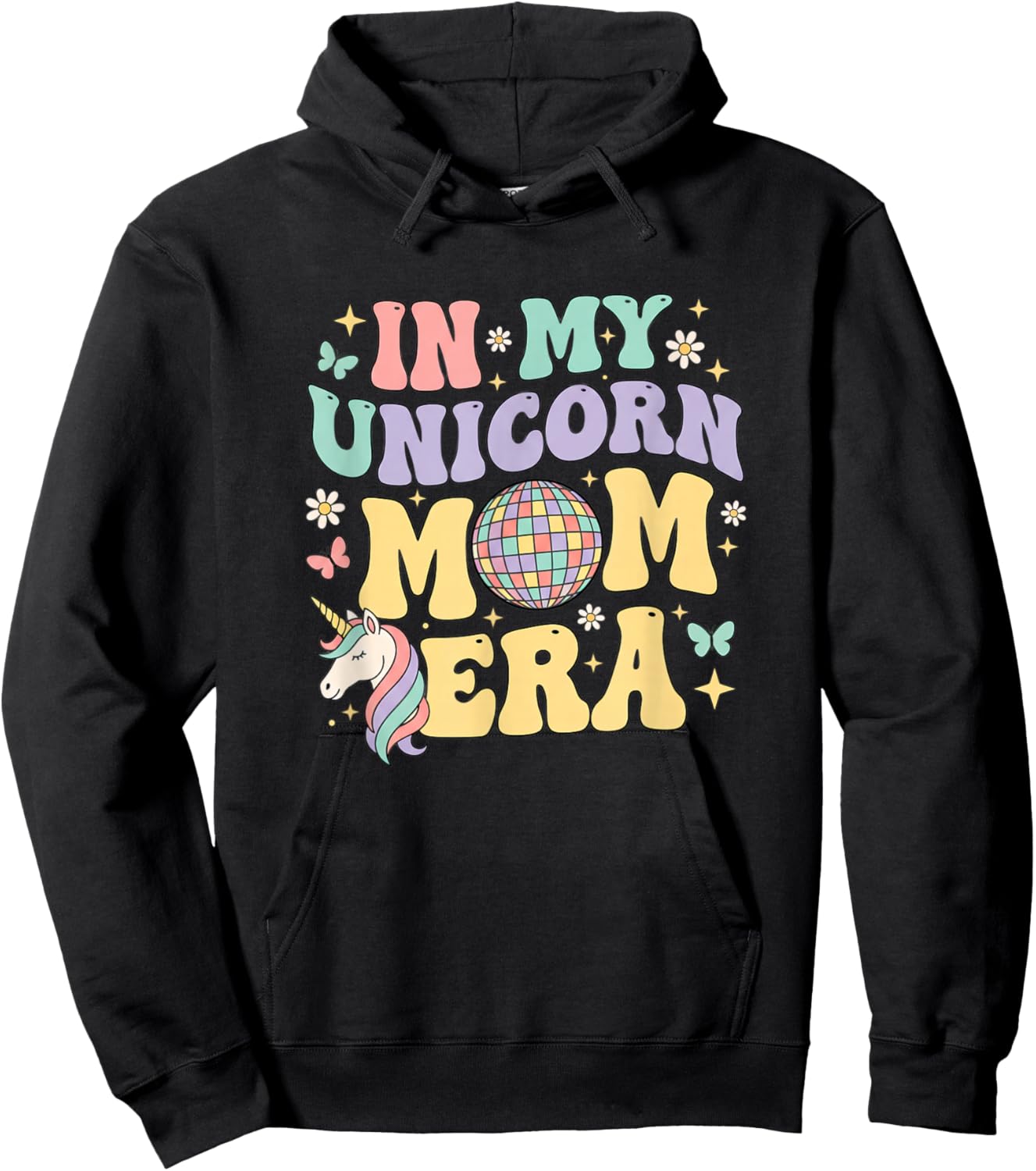 in My Unicorn Mom Era Retro Unicorn Mom Design Hoodie - Hoodie | Black