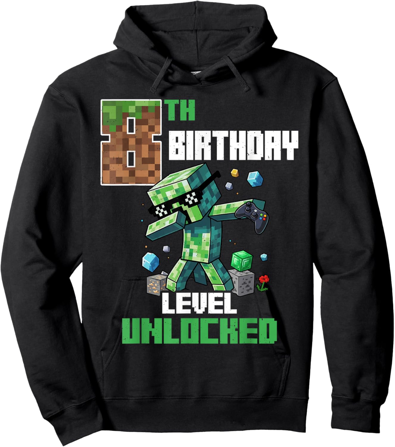 8th Birthday Level Unlocked Pixel Dab 8 Bday Gamer Boys Kids Hoodie - Hoodie | Black