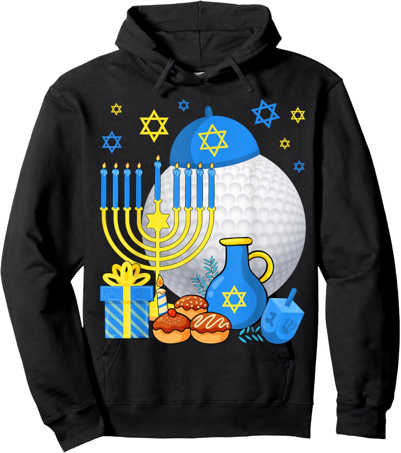 Funny Jewish Golf Ball Menorah Happy Hanukkah Chanukah Kids Hoodie - Hoodie | Black