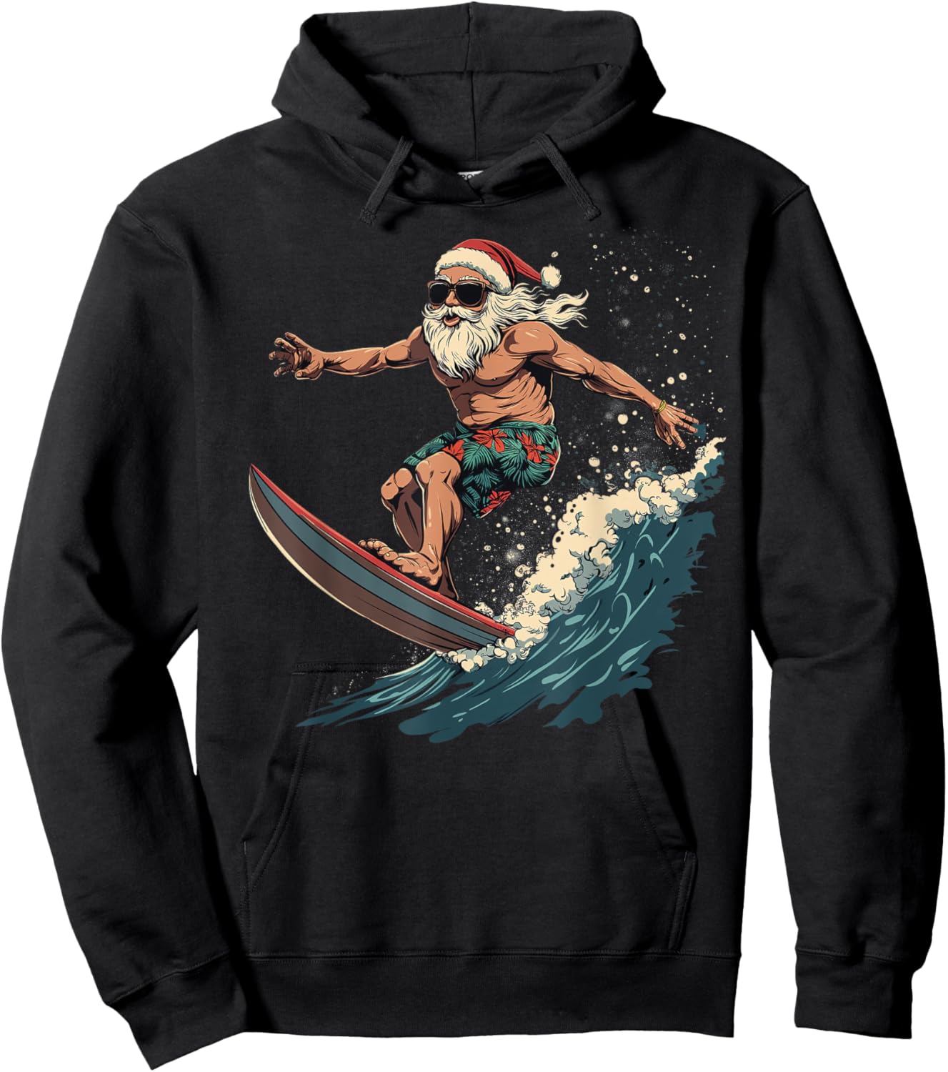 Fun Surfing Santa Hawaii Christmas Waves Surf lover Hoodie - Hoodie | Black