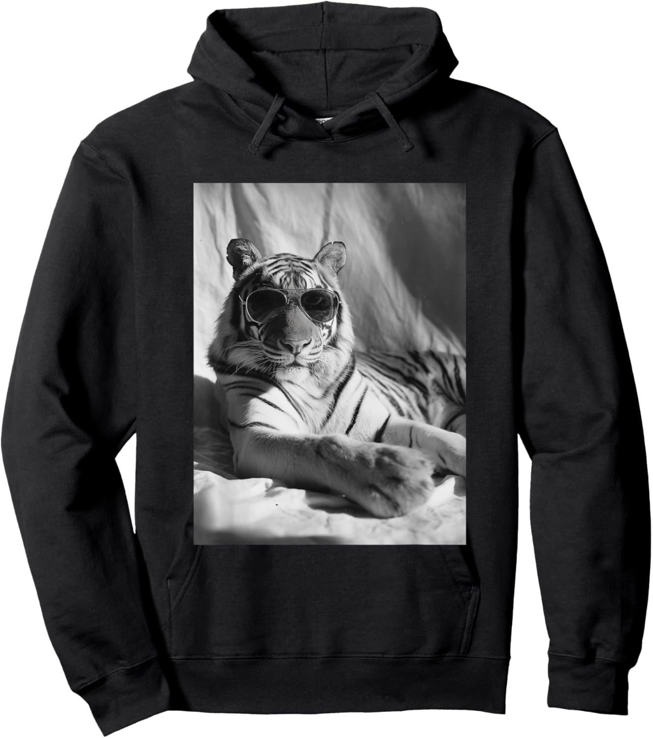 Elegant Tiger with Sunglasses Feline Animal Photography Hoodie - Hoodie | Black