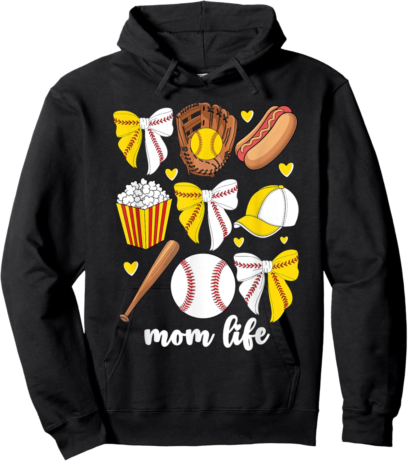 Half Baseball And Softball Mom Mama Life Coquette Bow Women Hoodie - Hoodie | Black