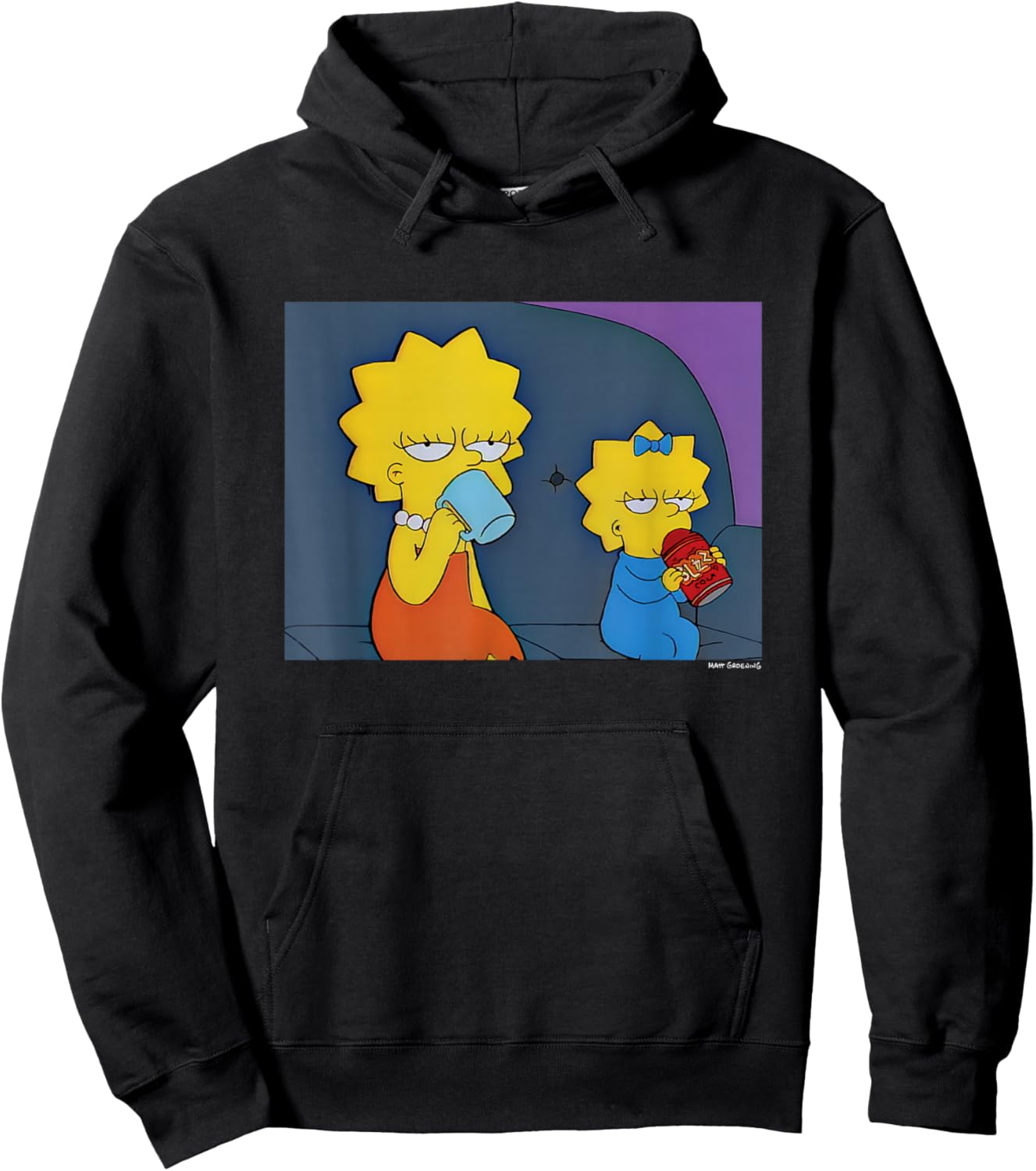 The Simpsons Lisa & Maggie Morning Mood Panel Hoodie - Hoodie | Black