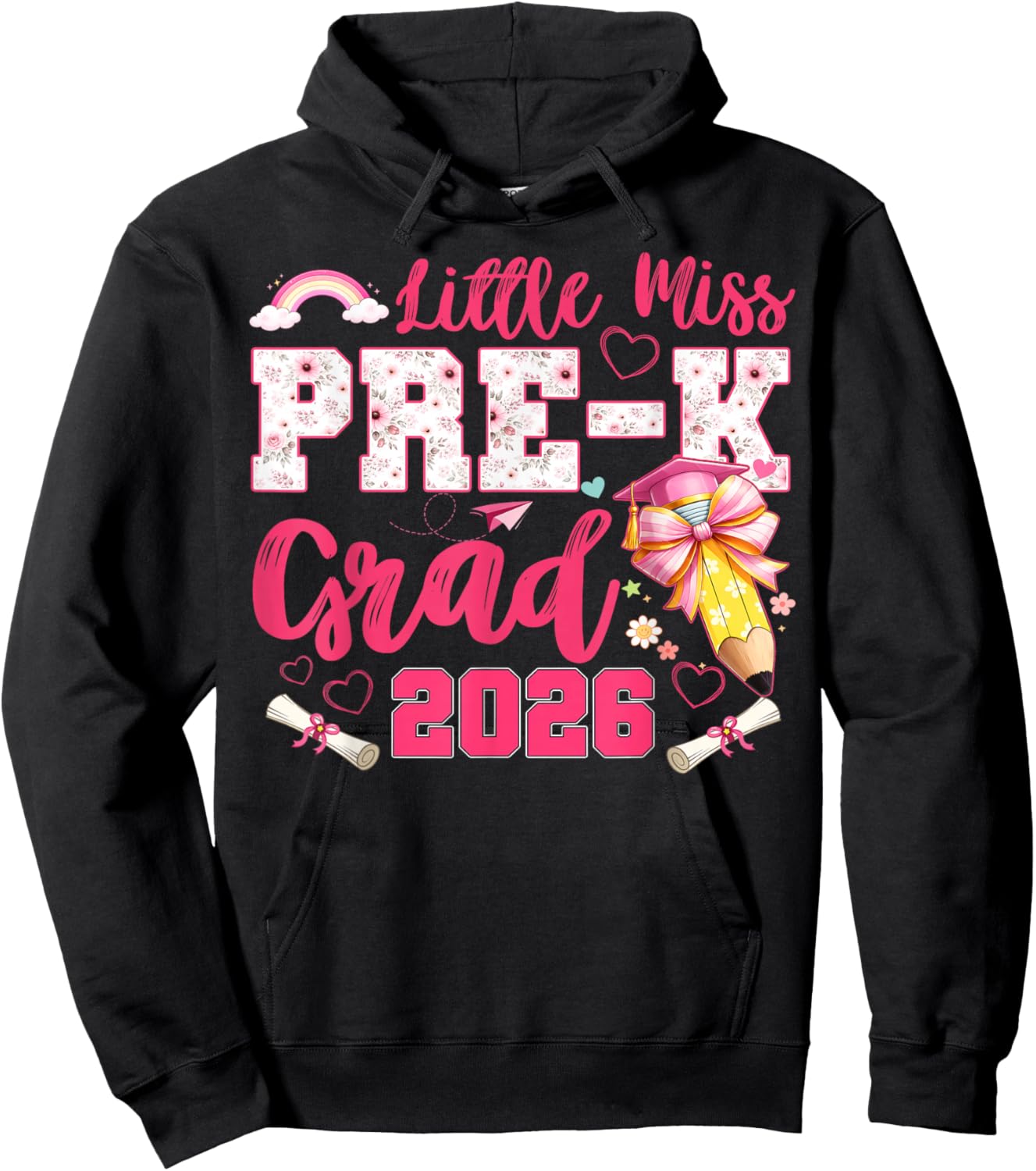 Little Miss Pre-K Grad 2026 Coquette Preschool Graduation Hoodie - Hoodie | Black