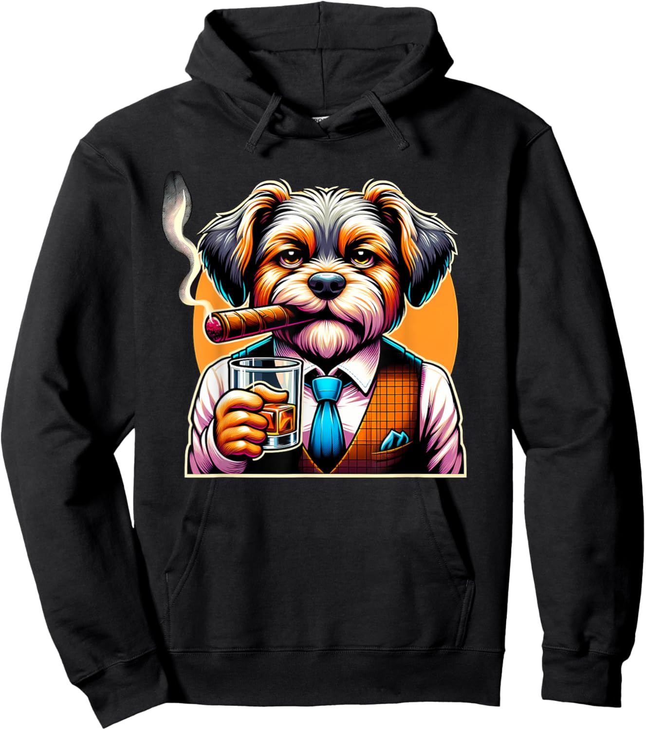 Dorkie Dog Cigar And Whiskey Hoodie - Hoodie | Black