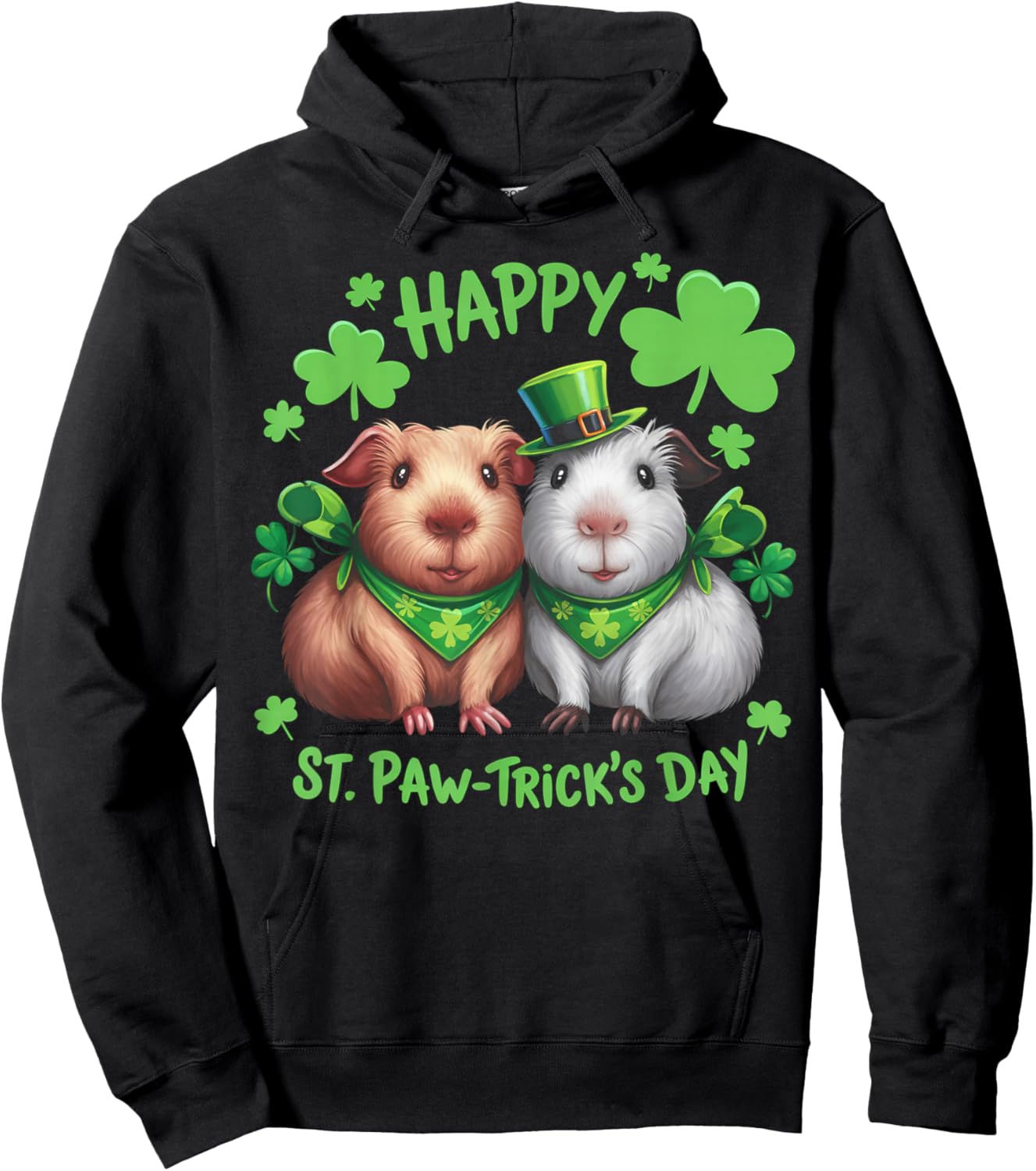 Happy St Pawtricks Day Guinea Pig Cute Irish Graphic Hoodie - Hoodie | Black