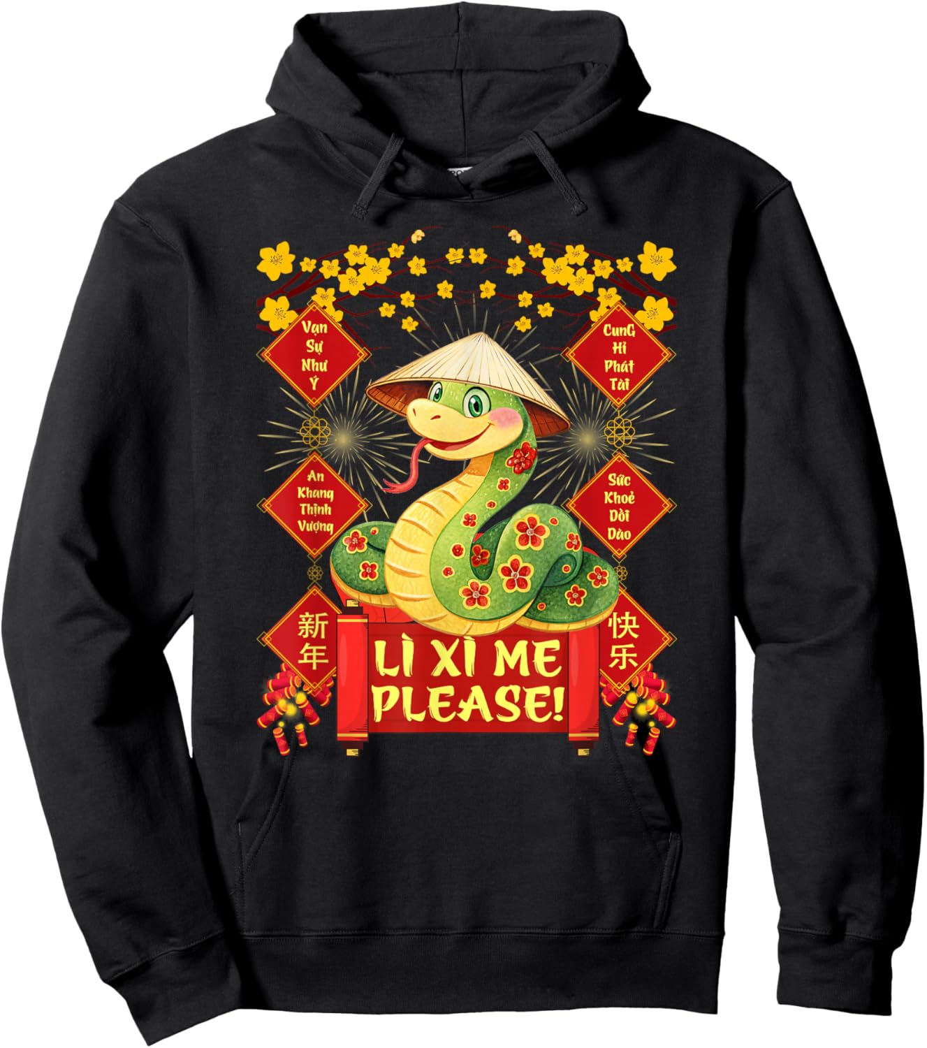 Li Xi Me Please Happy Tet Chuc Mung Nam Moi 2025 Adults Kids Black Small Hoodie - Hoodie | Black