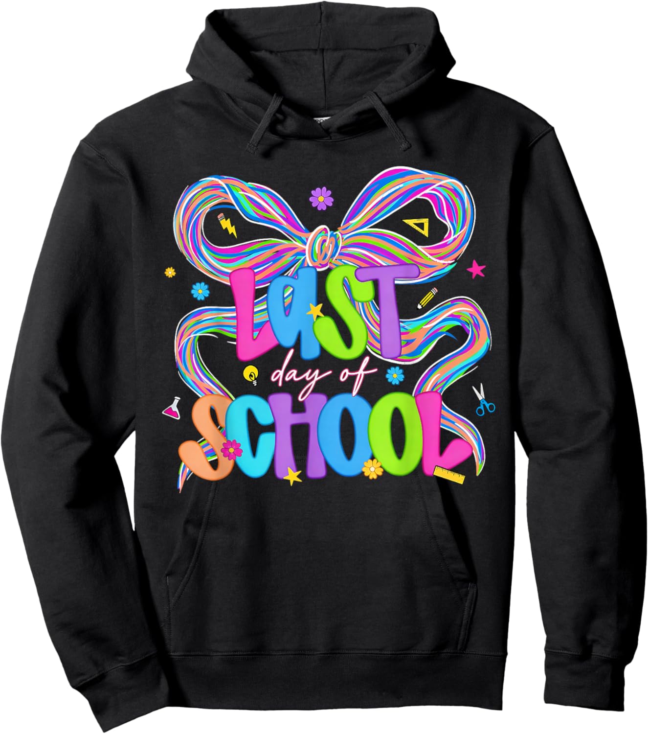 Happy Last Day of School Coquette Bow Student Teacher Funny Hoodie - Hoodie | Black