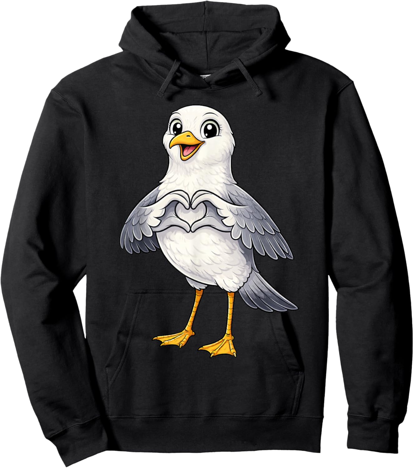 Seagull with Heart, Cute Seagull with Heart Symbol Hoodie - Hoodie | Black
