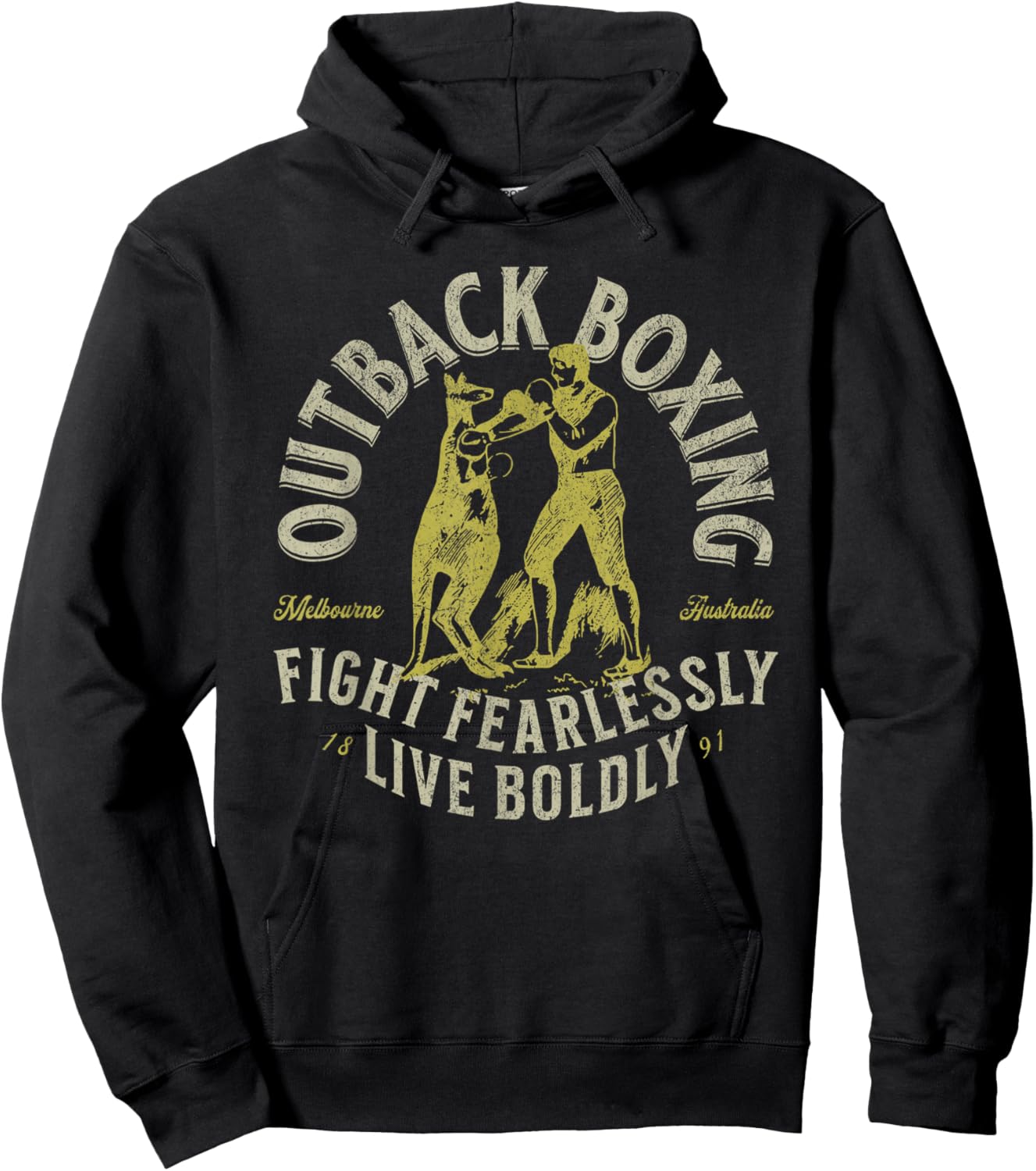 Outback Boxing Man vs Kangaroo Melbourne Australia 1891 Hoodie - Hoodie | Black
