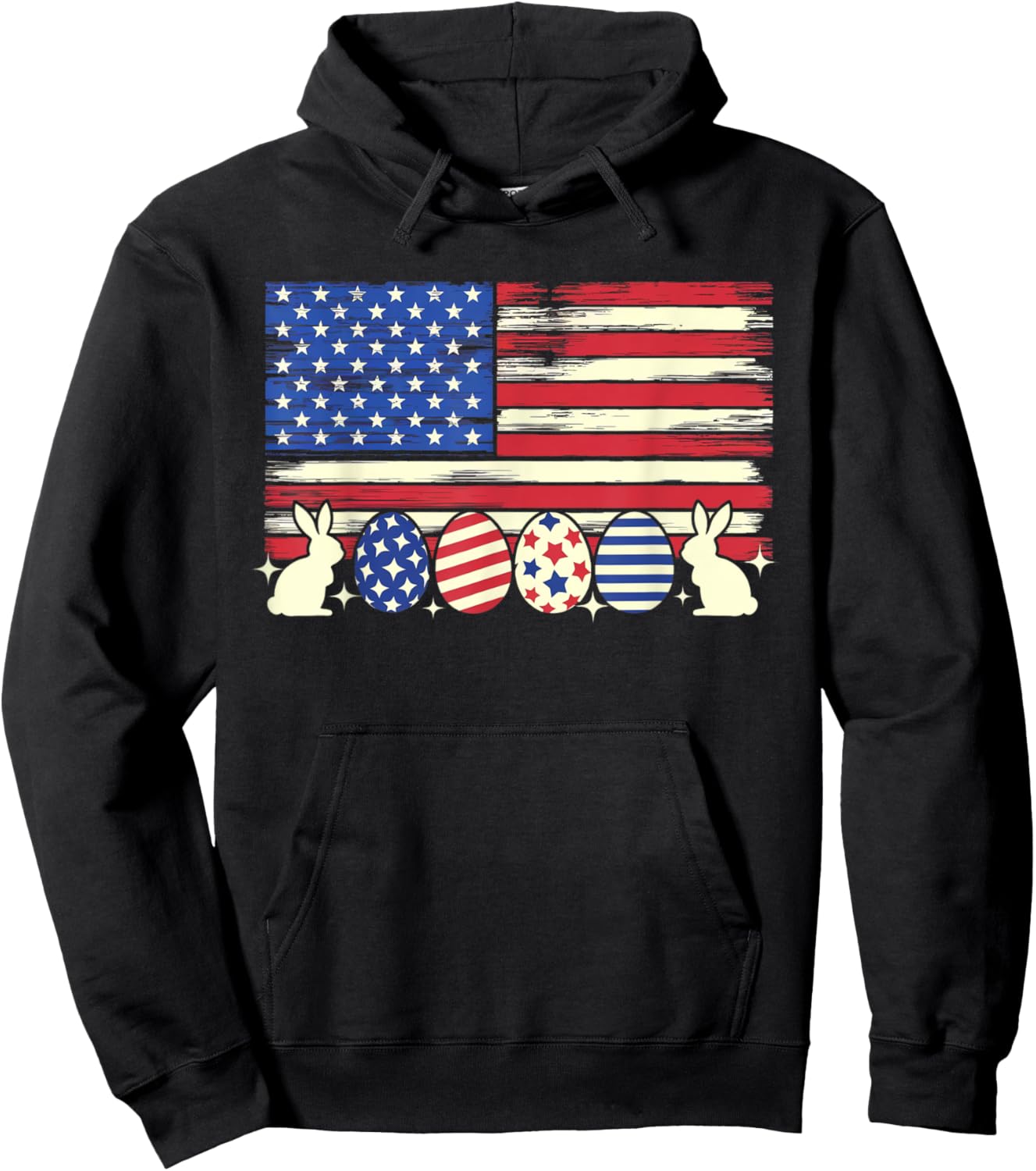Easter Egg Bunny American Flag Patriotic Shirt Men Women Hoodie - Hoodie | Black