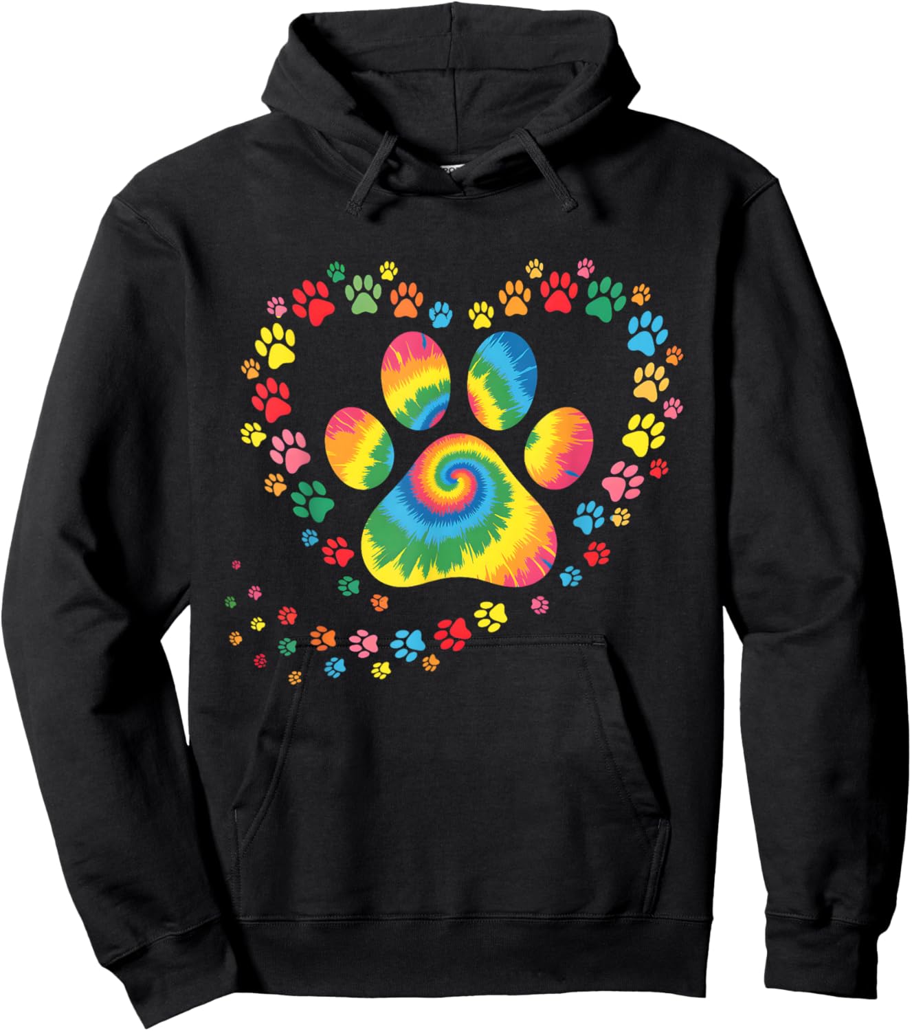 Tie Dye Dog Paw Heart Animal Lover Puppy Pet Mom Women Girls Hoodie - Hoodie | Black