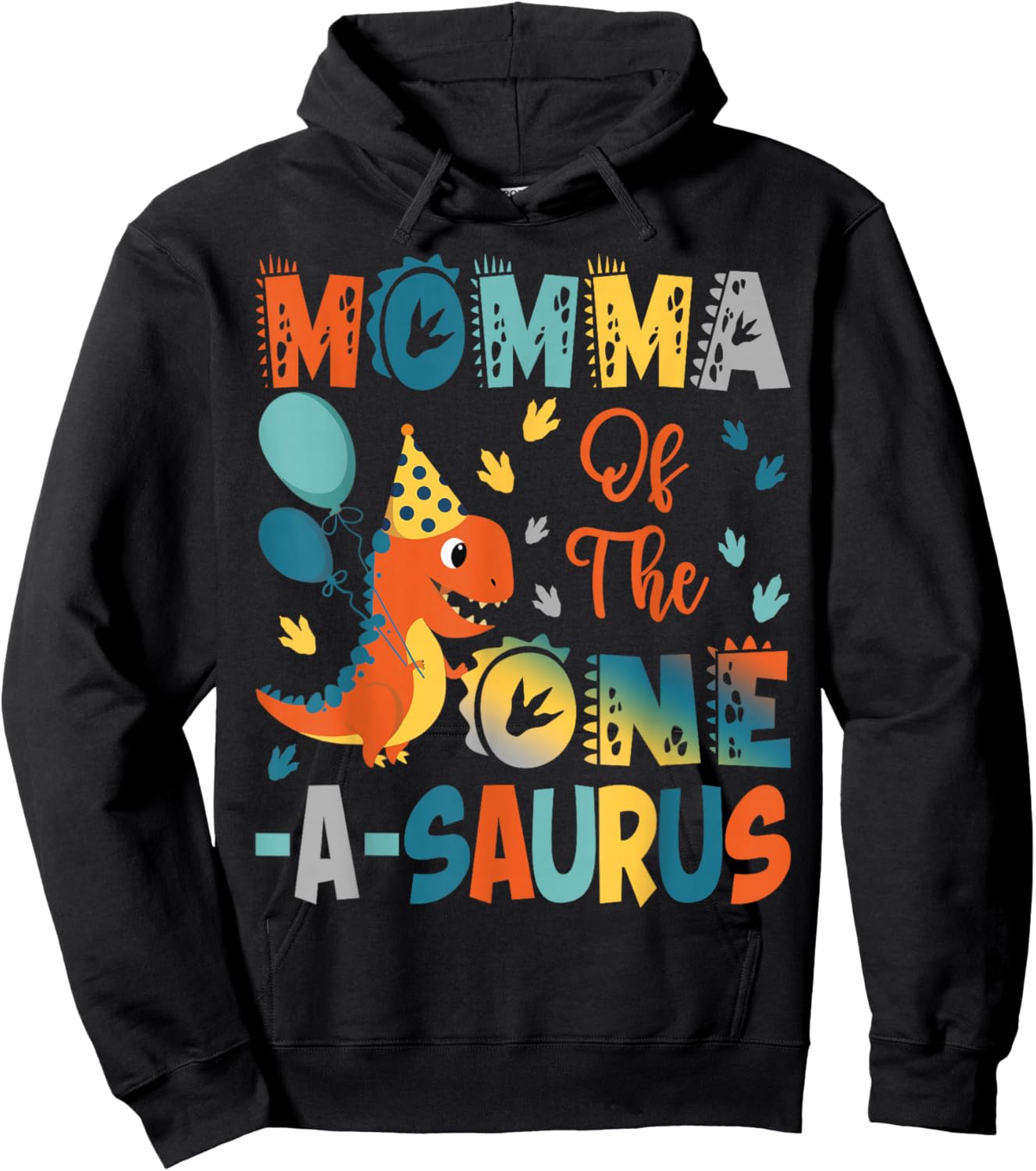 Momma Of The One-A-Saurus 2Nd Birthday Dinosaur Party Hoodie - Hoodie | Black