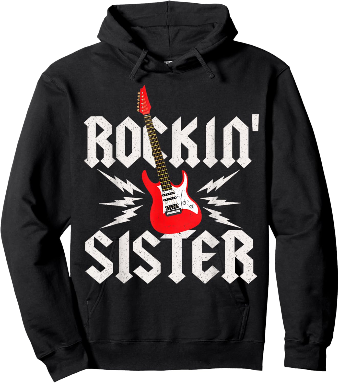 Sister Rockin One Birthday Family Matching Rock Guitar Hoodie - Hoodie | Black