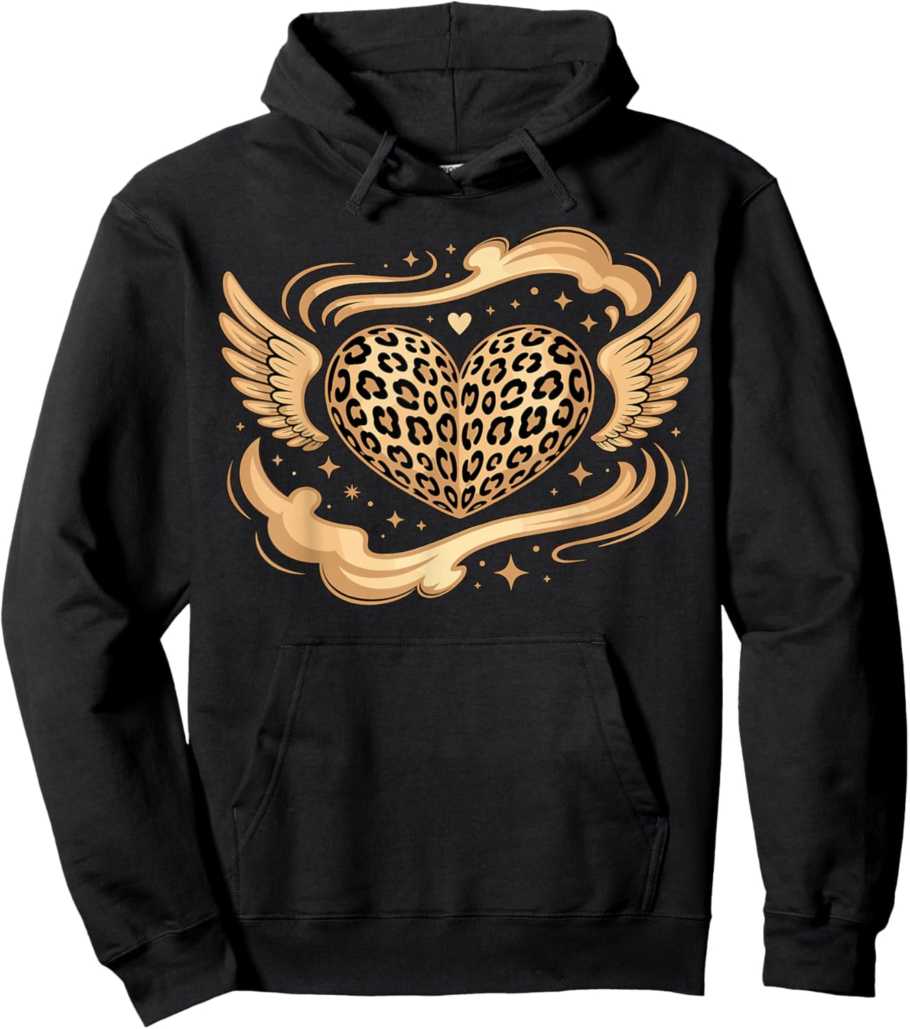 Leopard Print Heart Hoodie - Hoodie | Black