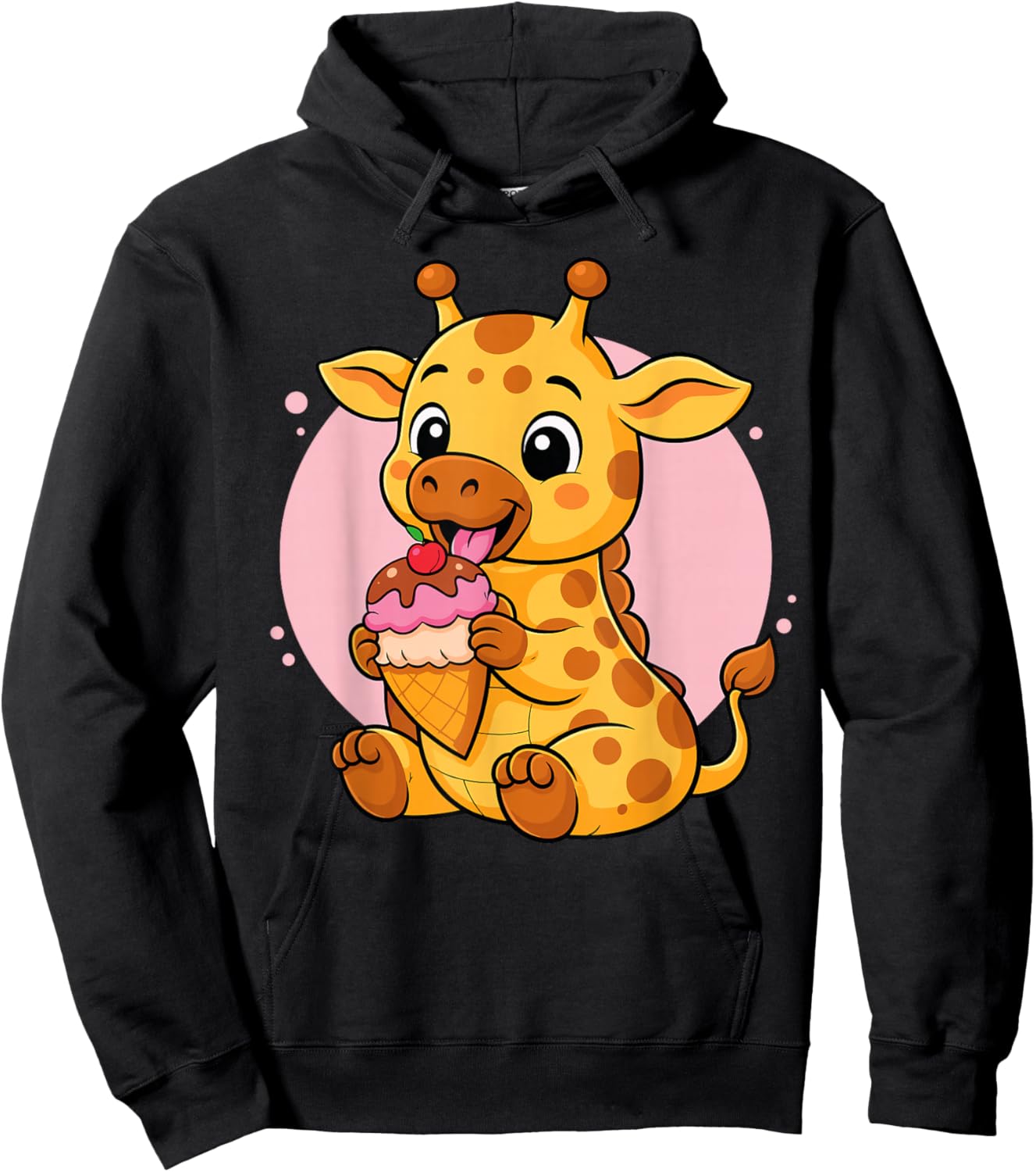 Giraffe Eating Ice Cream Graphic Boys Girls Giraffe Lover Hoodie - Hoodie | Black