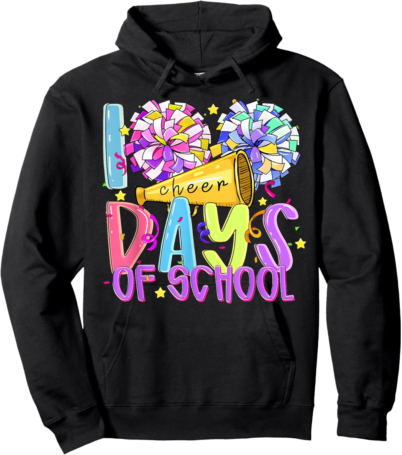 Colorful 100 Days of School Cheer Cheerleading Girl Women Hoodie - Hoodie | Black