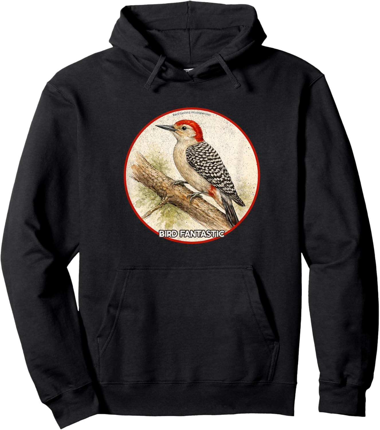 Colorful Retro Red-Bellied Woodpecker Bird Design Hoodie - Hoodie | Black