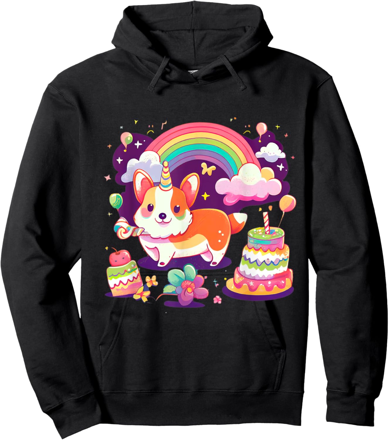 Corgi Unicorn Rainbow Cake Hoodie - Hoodie | Black