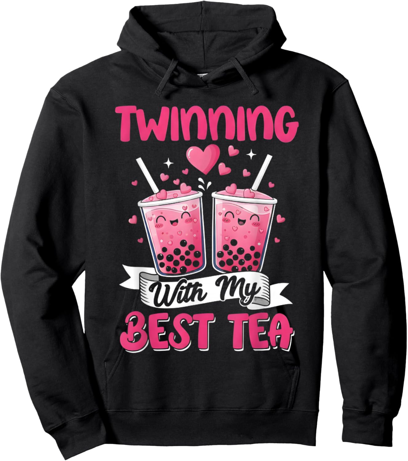 Twinning with My Bestie Boba Tea Cute Spirit Week Twin Day Hoodie - Hoodie | Black