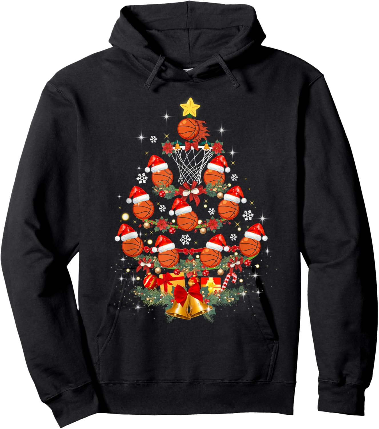 Basketball Christmas Tree Xmas Santa Sports Kids Hoodie - Hoodie | Black
