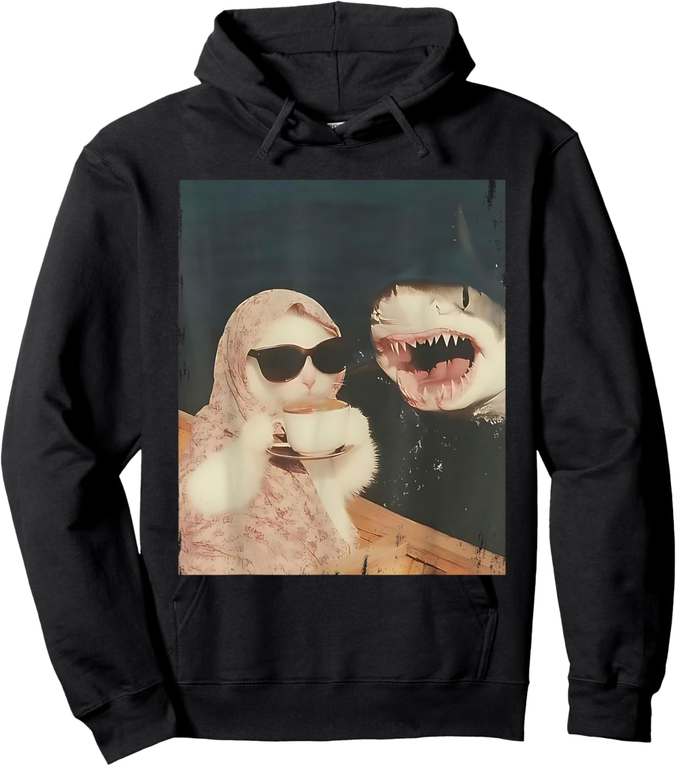 Funny Cat Shark Meme Cat Scarf Chilling Babushka Cat Women Hoodie - Hoodie | Black