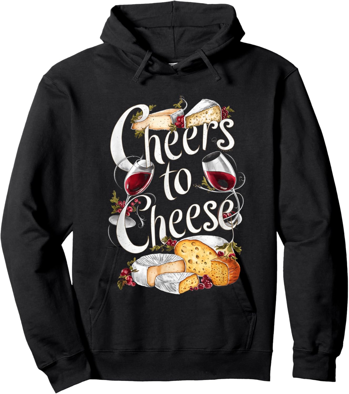 Cheers to Cheese Elegant Wine and Cheese Lover Hoodie - Hoodie | Black