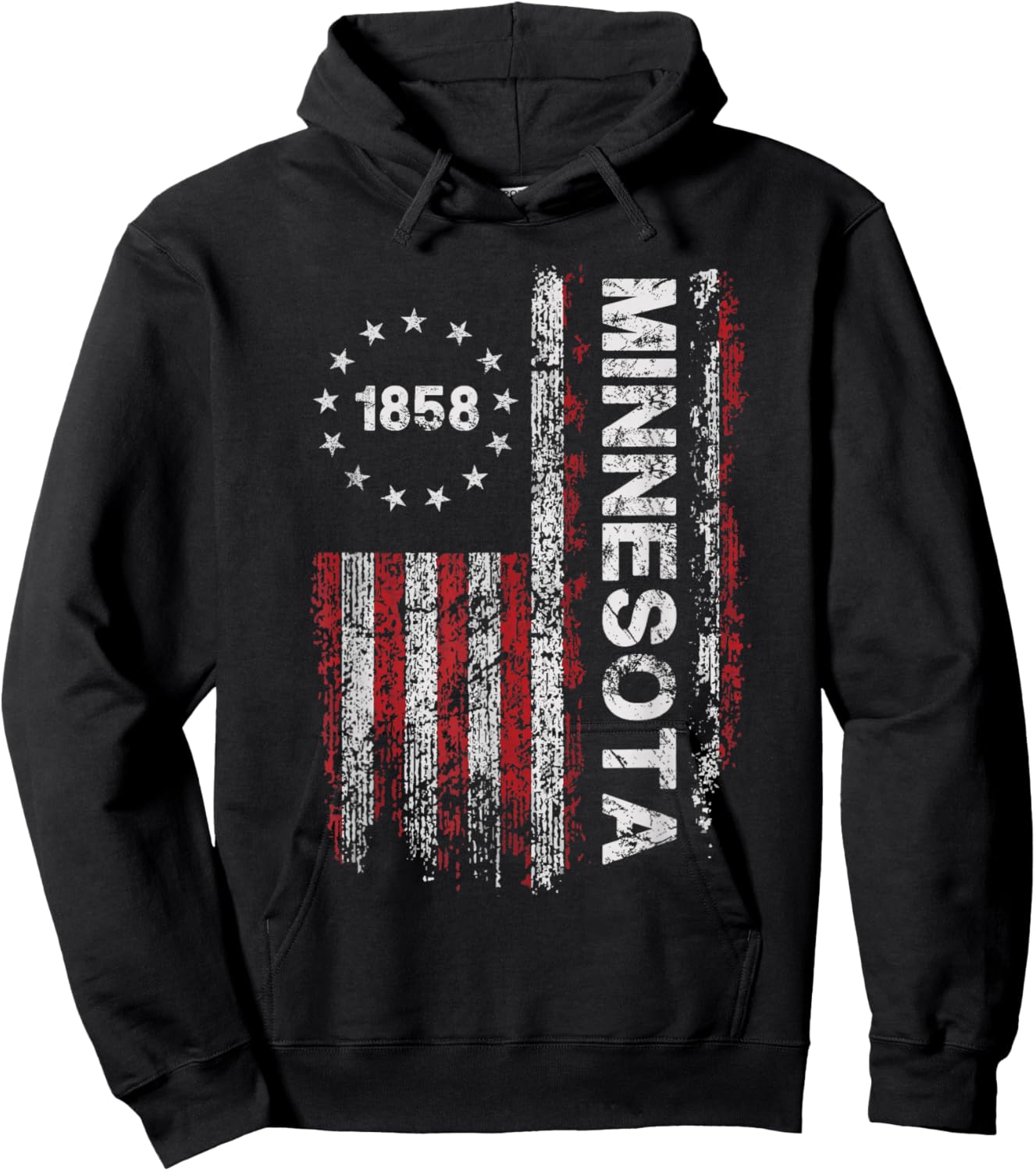 1858 Minnesota State US Flag Vintage Women Youth Hoodie - Hoodie | Black