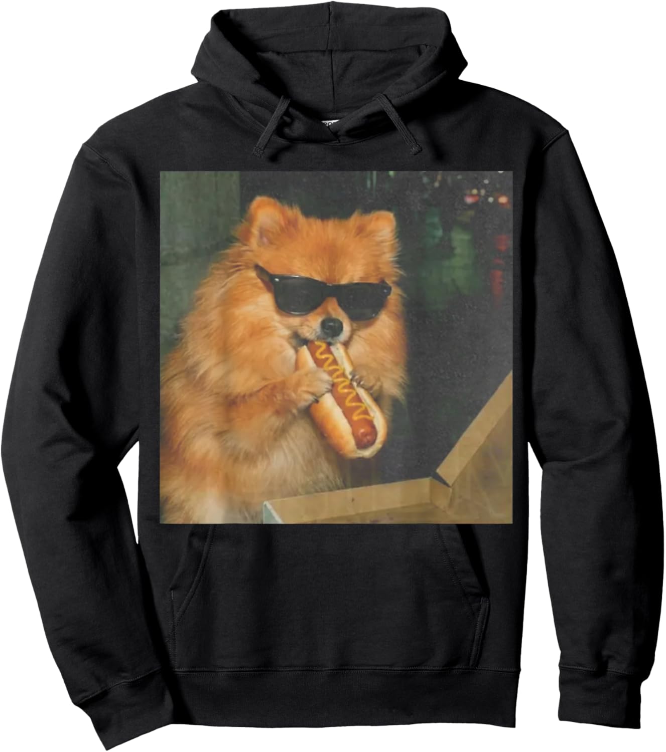 Pomeranian Dog Eating Hot Dog Funny Dog Meme Hoodie - Hoodie | Black