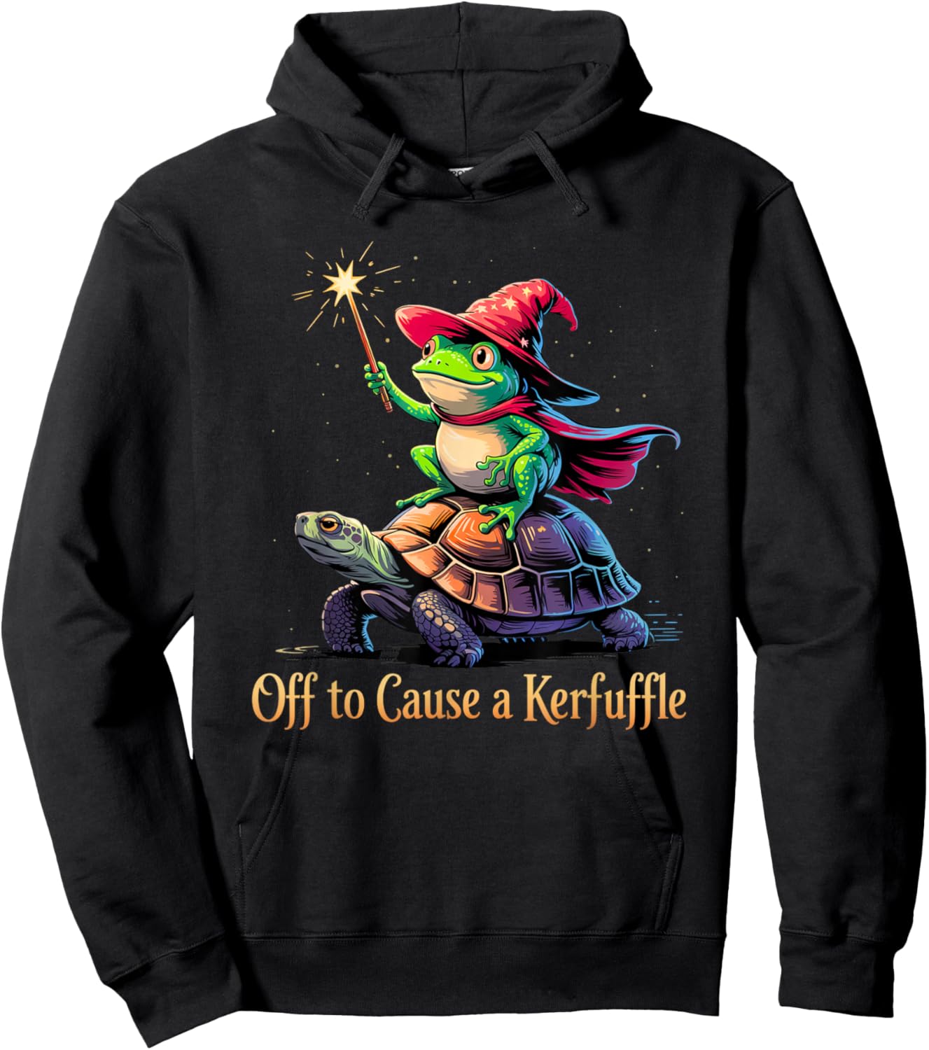 Off to Cause A Kerfuffle - Funny Meme Whimsical Frog Wizard Hoodie - Hoodie | Black