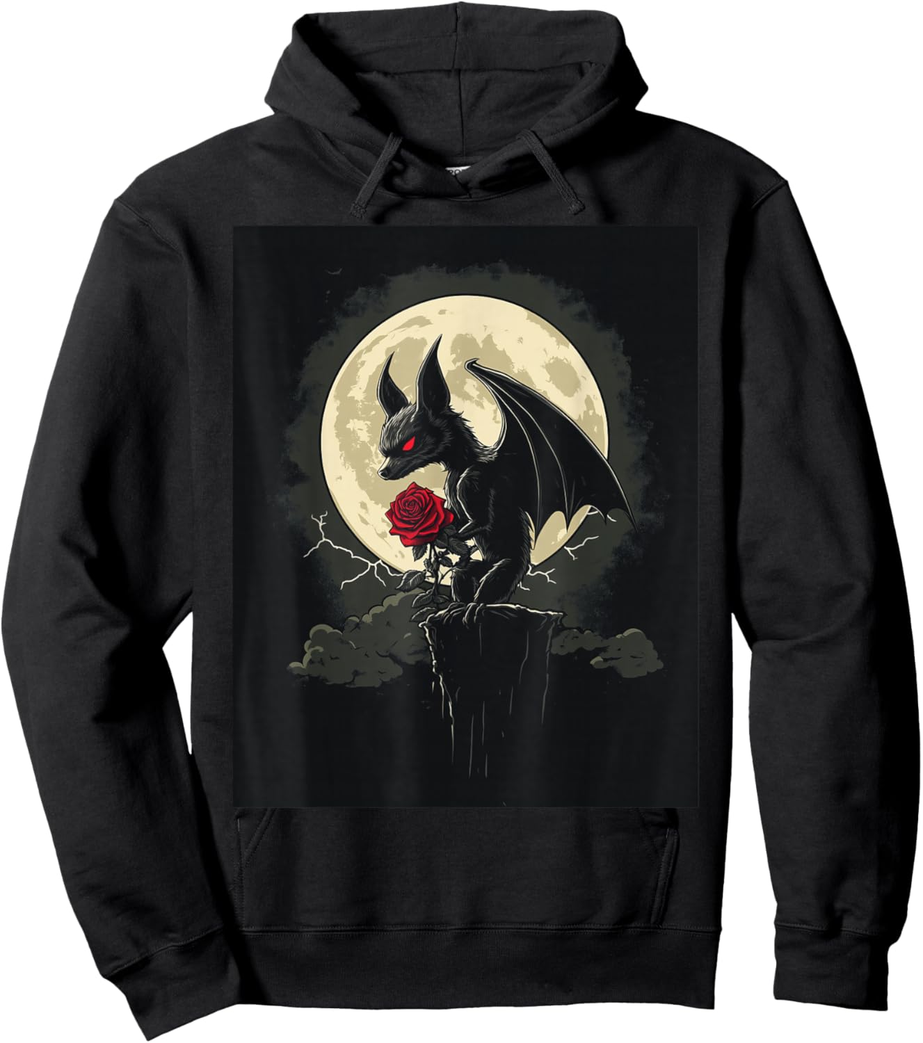 Bat Rose Moon Men Black Gothic Rose Women Bat Hoodie - Hoodie | Black