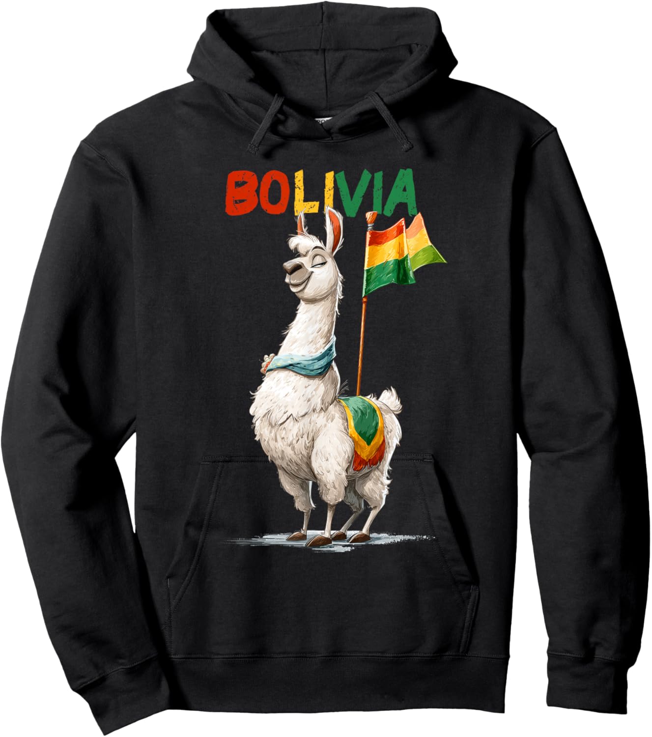 Funny Patriotic Bolivia Colors with Llama Costume Hoodie - Hoodie | Black