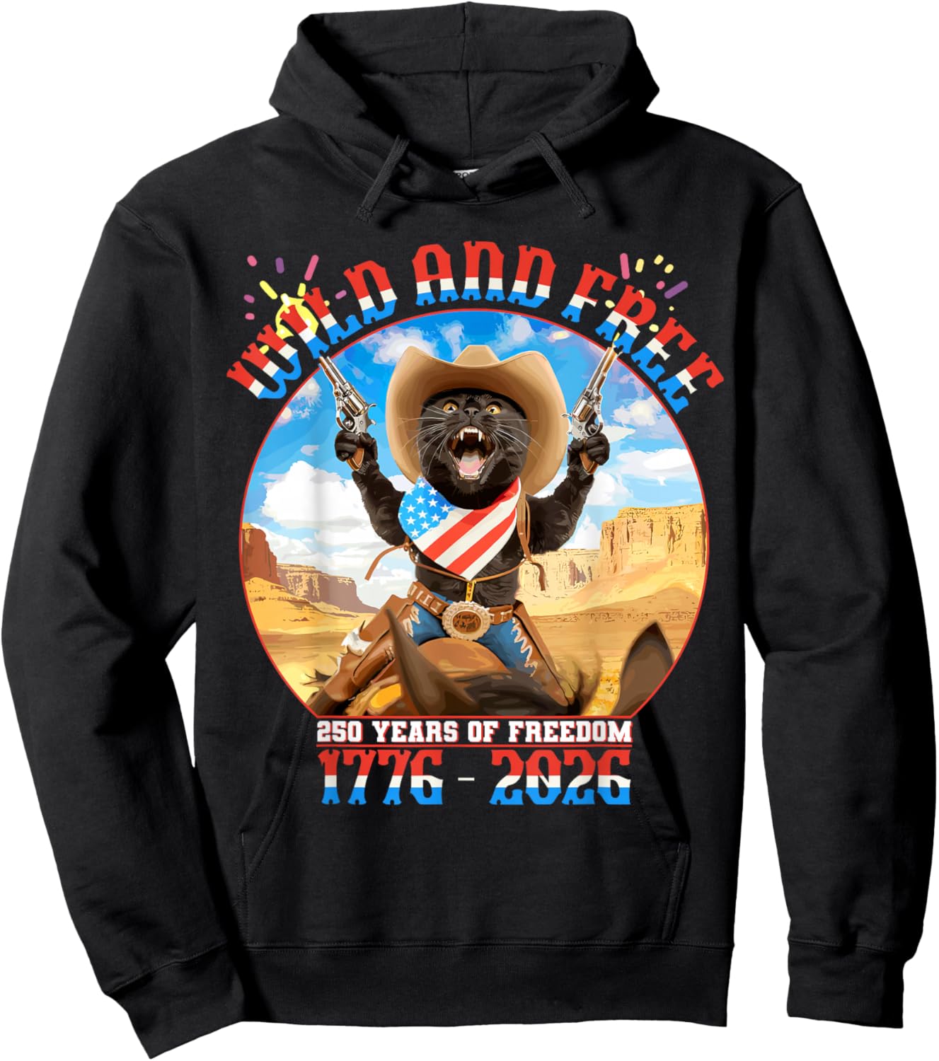 Patriotic Black Cat 250 Years of Freedom 1776 2026 Hoodie - Hoodie | Black