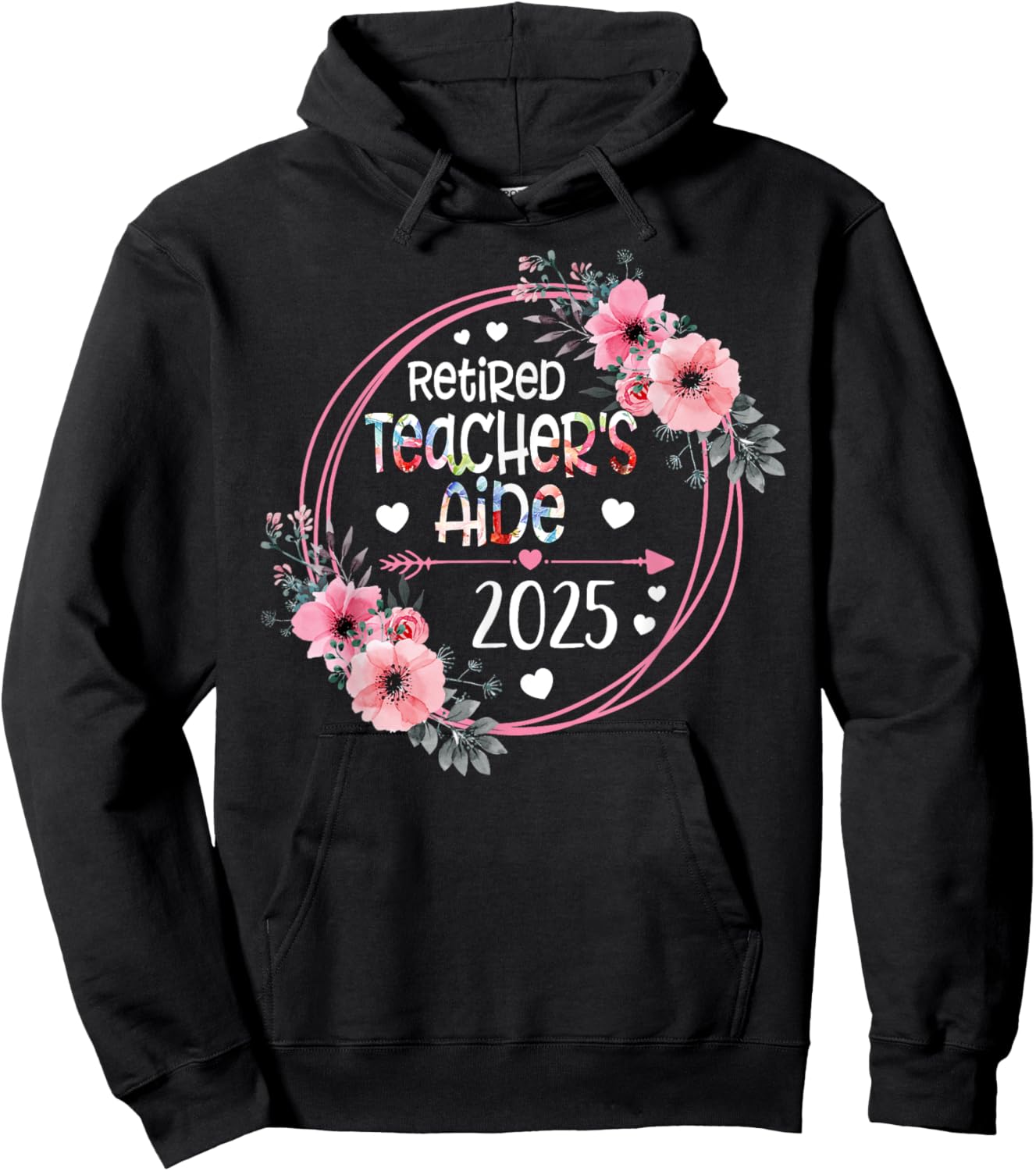 Floral Retired Teacher's Aide Est 2025 Retirement Gift Women Hoodie - Hoodie | Black