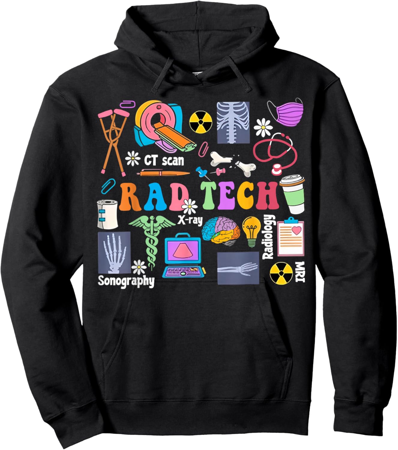 Cute Rad Tech Retro Groovy Radiology Technician X-Ray Tech Hoodie - Hoodie | Black