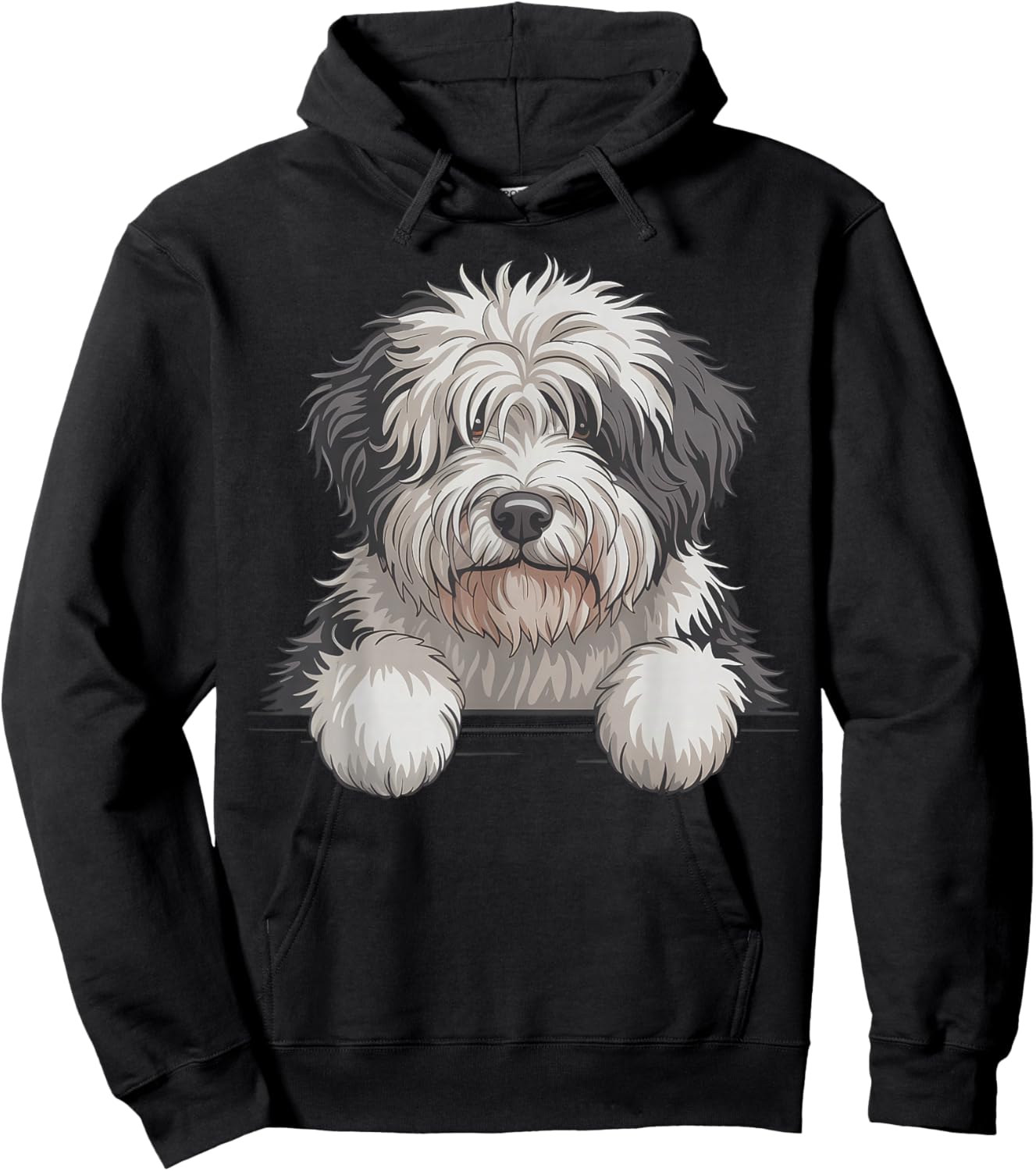 Old English Sheepdog Cute Peeking Bobtail Dog Lover Hoodie - Hoodie | Black