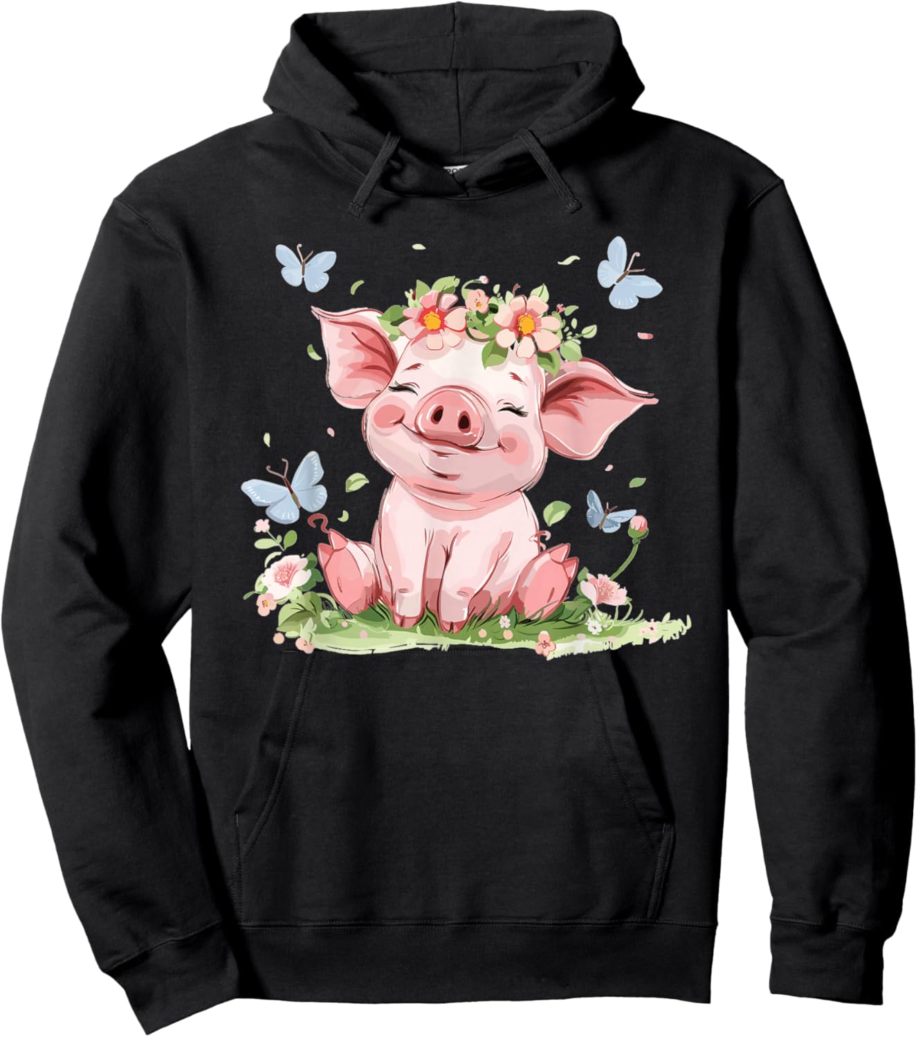 Cute Pig with Flowers I Kids Pig Hoodie - Hoodie | Black