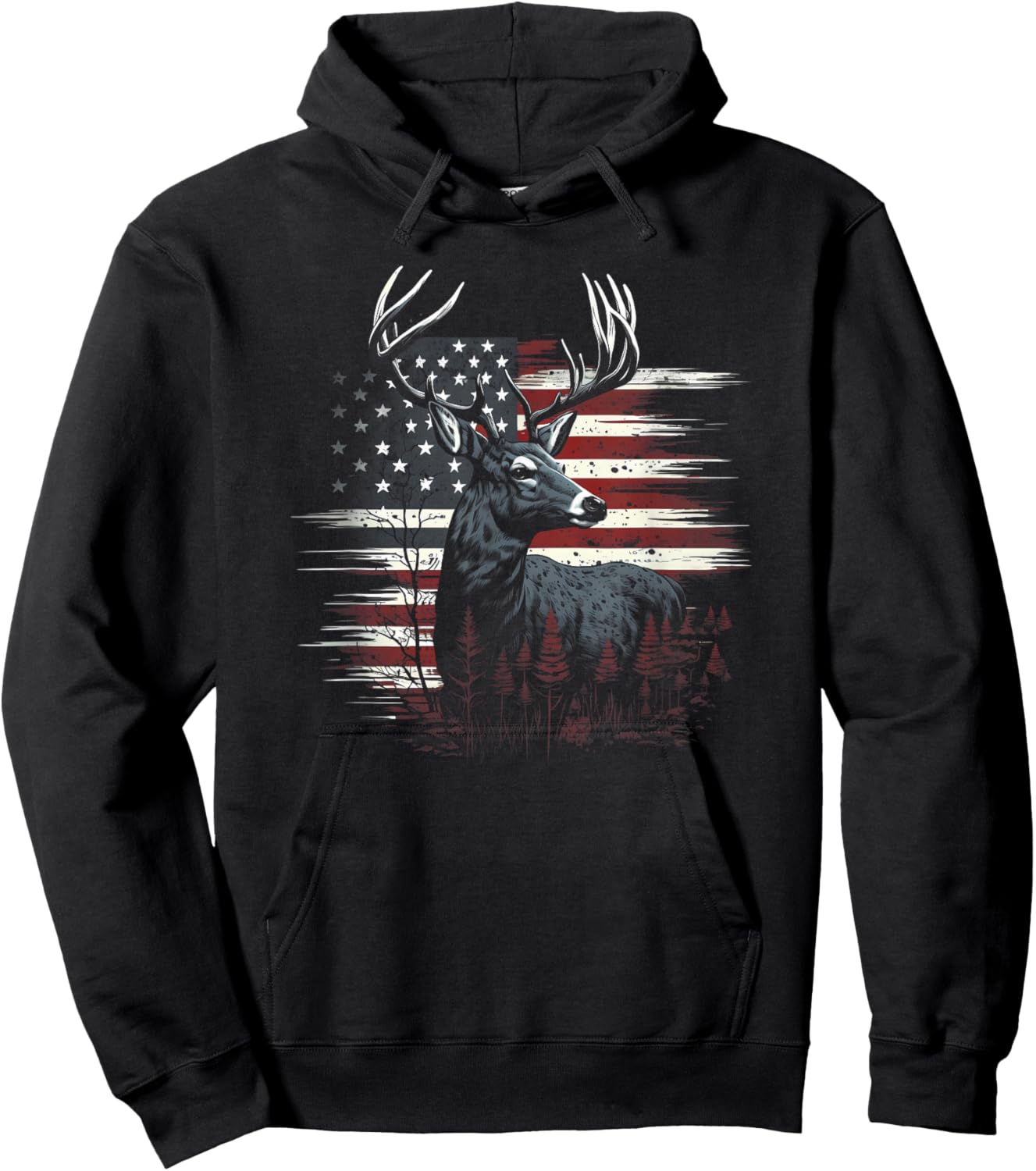 Deer Hunting American Flag Whitetail Buck Antlers Hoodie - Hoodie | Black