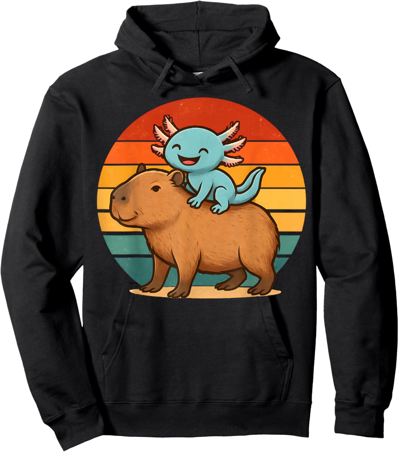 Funny Axolotl and Capybara Lover Graphic Kawaii Kids Boys Hoodie - Hoodie | Black