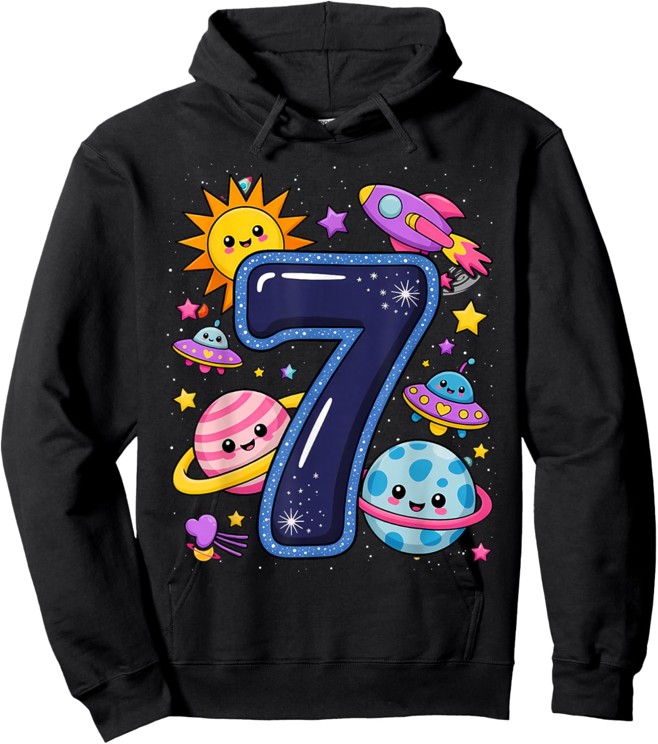 Outer Space 7 Year Old 7th Birthday Girl Party Theme Hoodie - Hoodie | Black