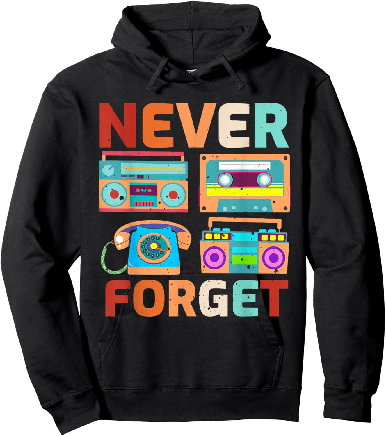 Never Forget 80's 90's Retro Cassette Tape Old-School Music Hoodie - Hoodie | Black