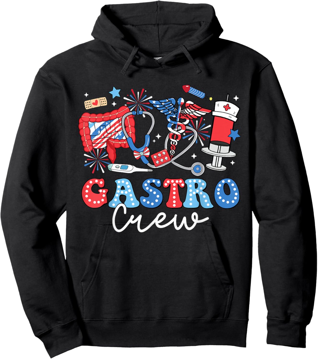 Groovy Gastro Crew Gastro Nurse USA Flag 4th Of July Men Hoodie - Hoodie | Black