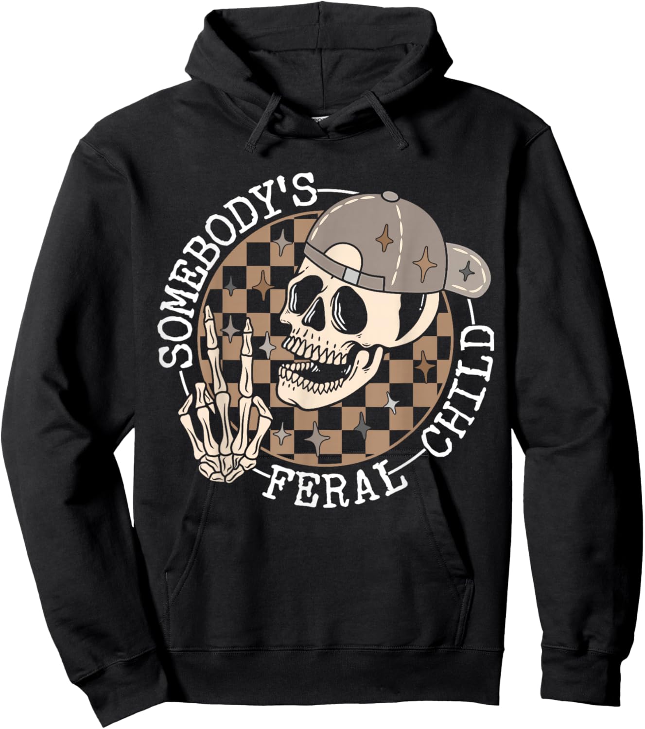 Funny Skull Skeleton Retro Humor Somebody's Feral Child Hoodie - Hoodie | Black