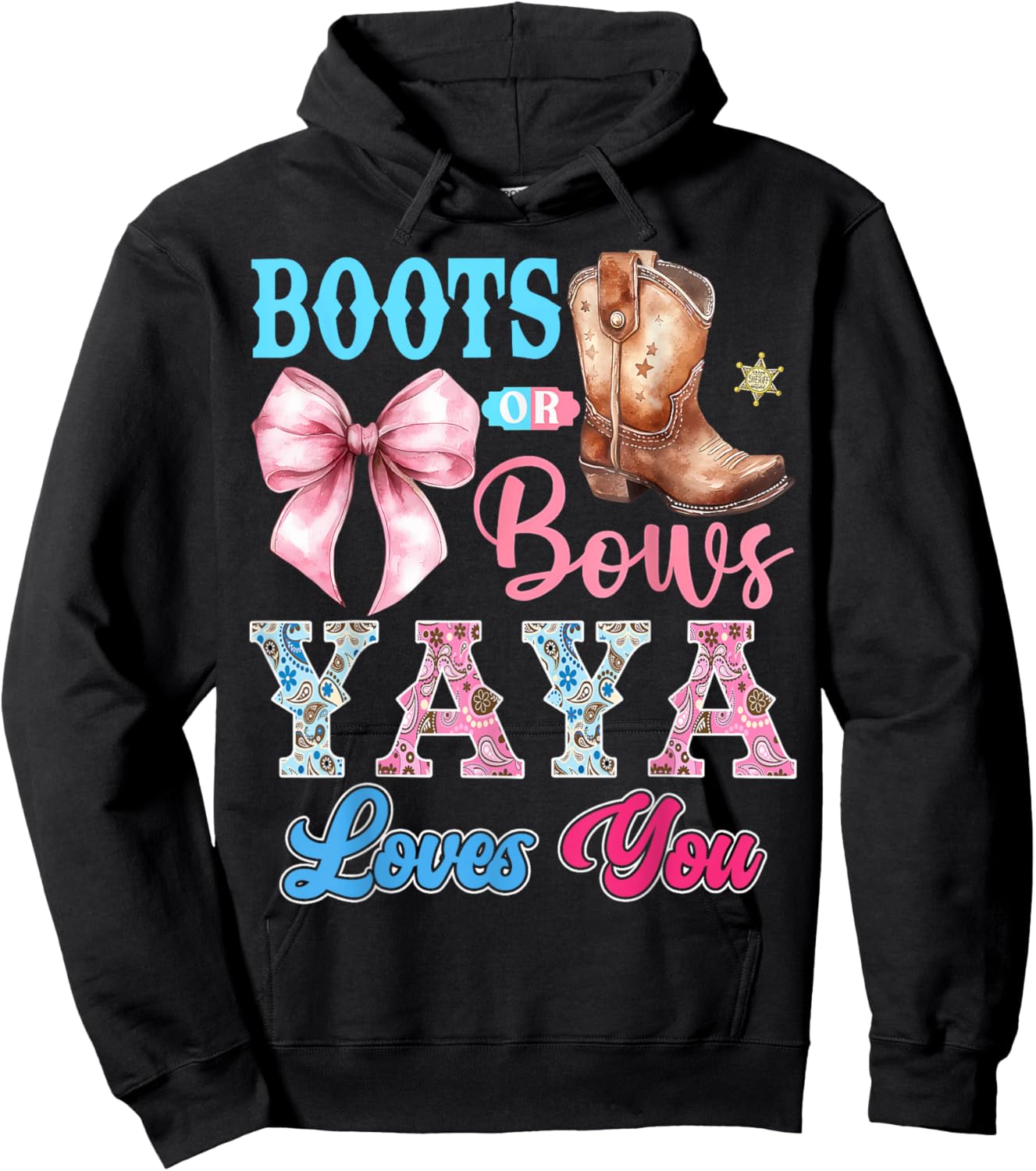 Boots or Bows Yaya Loves You Gender Reveal Party Hoodie - Hoodie | Black