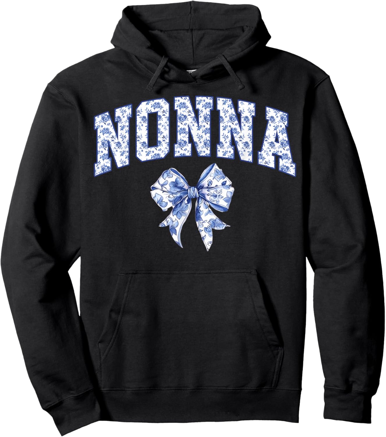 Nonna Coquette Toile Blue Bow Floral Family Matching Hoodie - Hoodie | Black