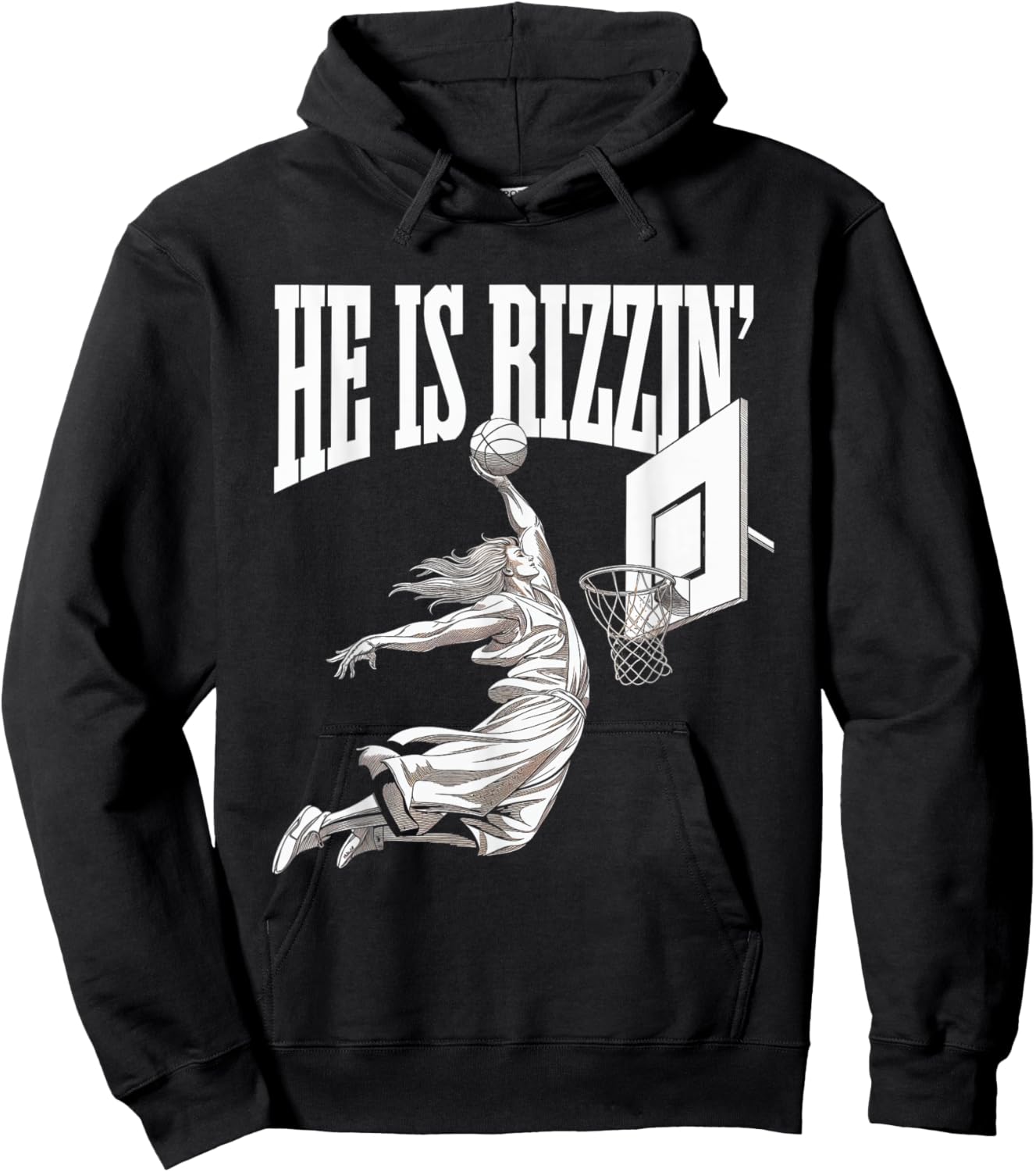 He Is Rizzin Basketball Jesus Dunk Memes Humor Hoodie - Hoodie | Black
