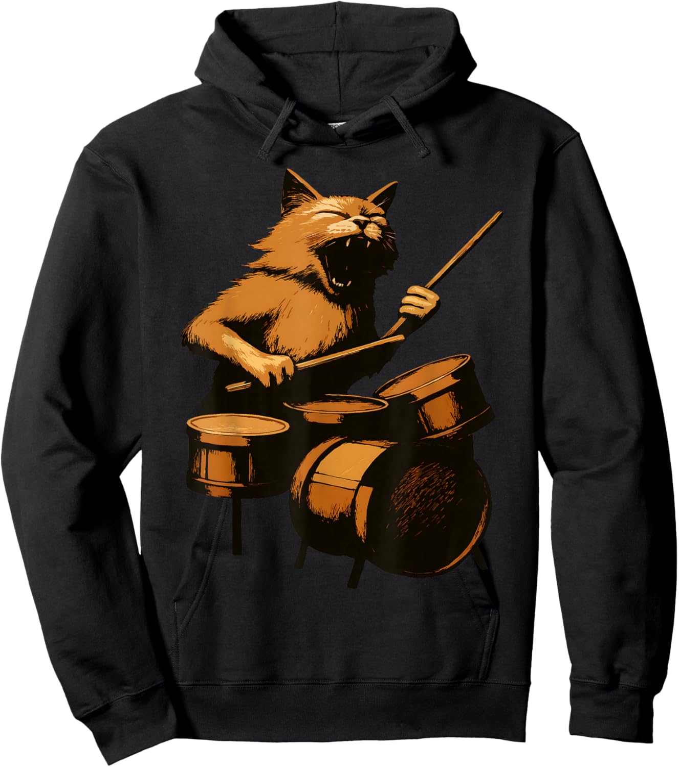 Funny Cat Playing Drums Drumming Drummer Music Player Band Hoodie - Hoodie | Black