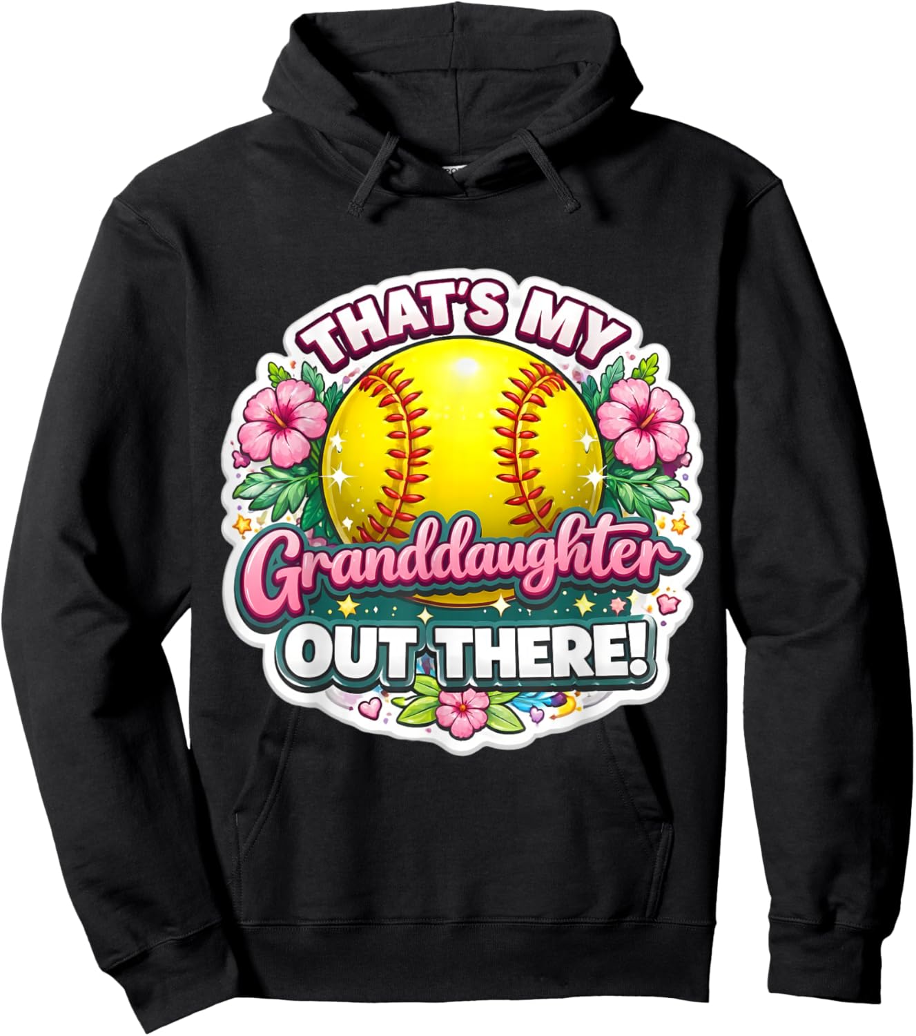 That's My Granddaughter Out There Softball Grandma Grandmom Hoodie - Hoodie | Black