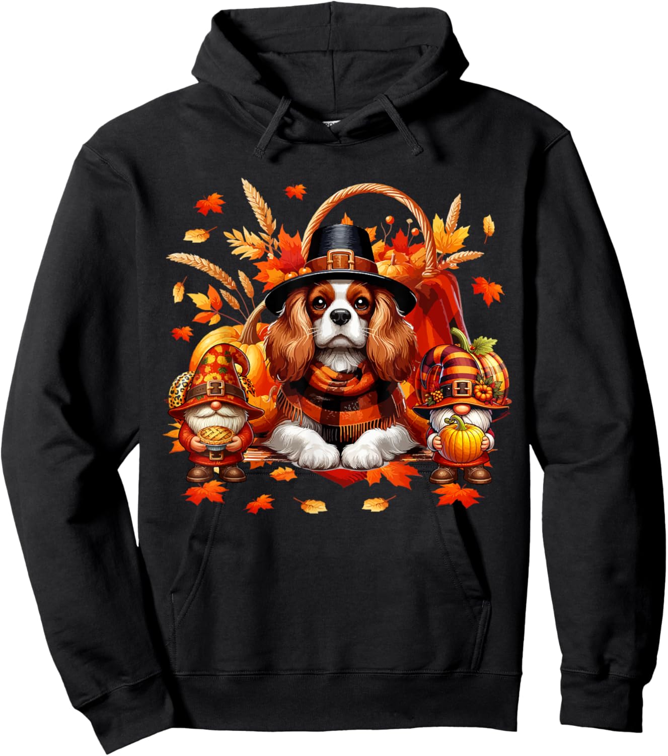 Thanksgiving Cavalier King Charles Spaniel With Gnomes Fall Hoodie - Hoodie | Black