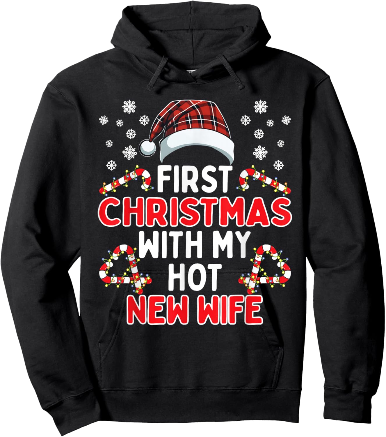 First Christmas With My Hot New Wife Funny Matching Couples Hoodie - Hoodie | Black